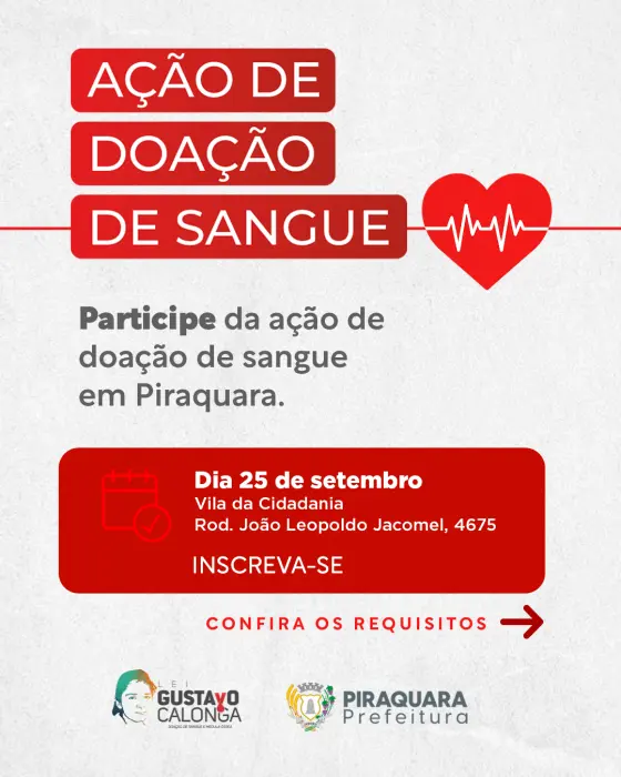 AÇÃO DE DOAÇÃO DE SANGUE EM PIRAQUARA– LEI GUSTAVO CALONGA