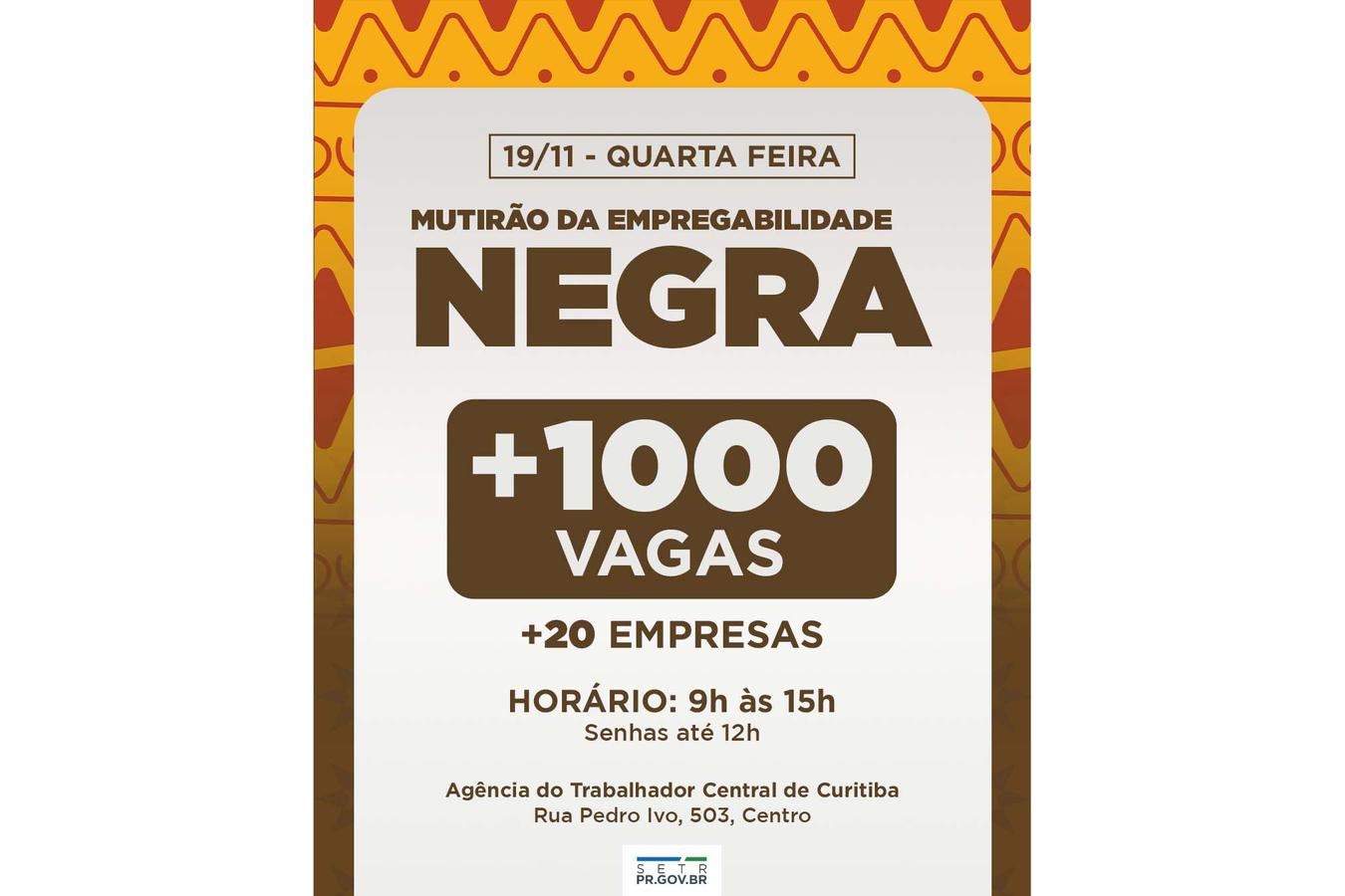 Estado promove na quarta-feira mutirão de emprego em alusão ao Dia da Consciência Negra