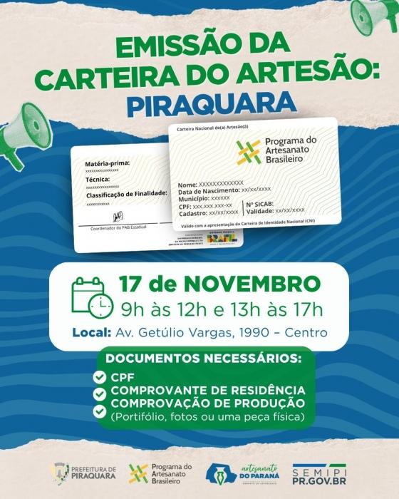 Piraquara recebe o Mutirão da Carteirinha do Artesão Brasileiro