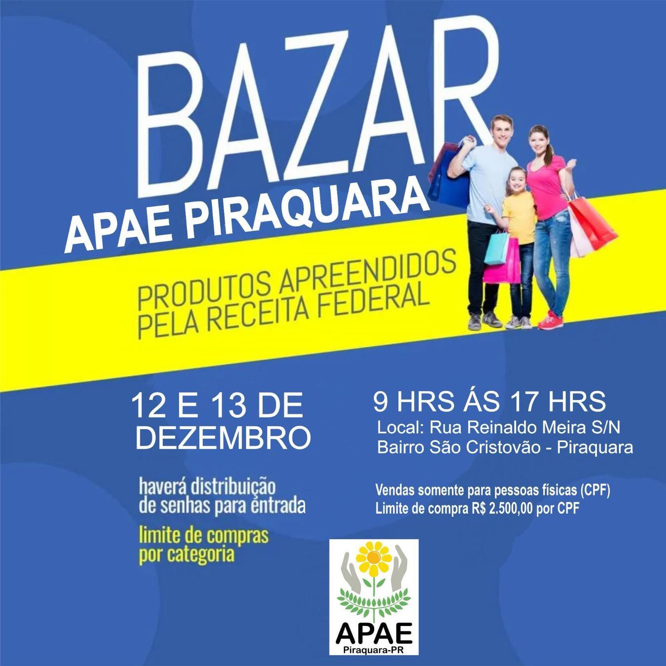 Apae Piraquara realizará bazar com produtos apreendidos pela Receita Federal no sábado e domingo