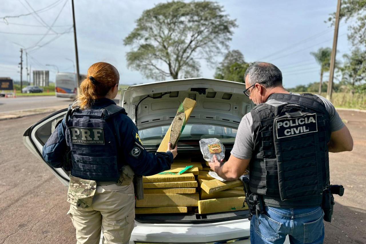 Em ação conjunta, PCPR e PRF apreendem 400 kg de maconha em Santa Terezinha do Itaipu