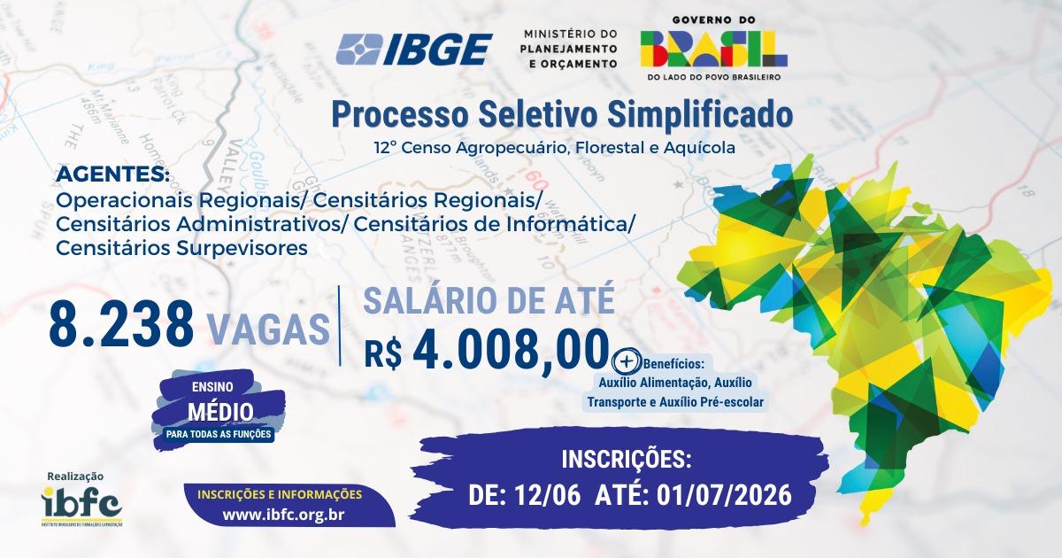IBGE abre processo seletivo com 8.238 vagas temporárias de nível médio em todo o Brasil